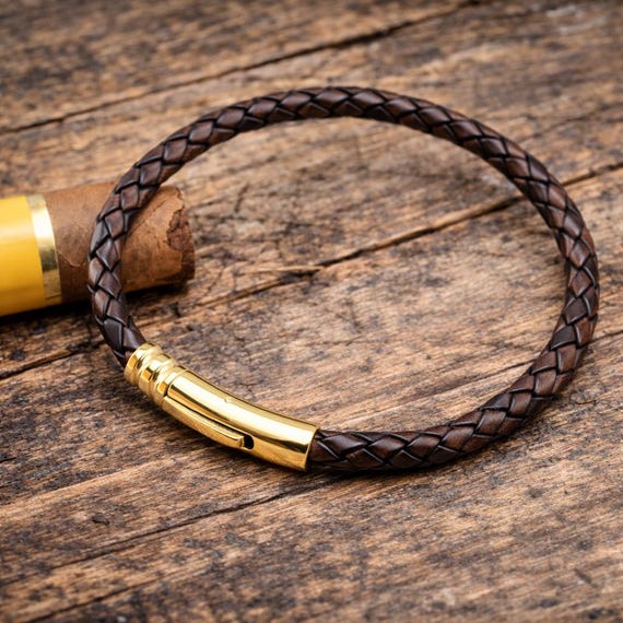 Bracciale Medico Identificativo In Pelle Intrecciata Con Incisione – Chiusura Magnetica, 21 Cm