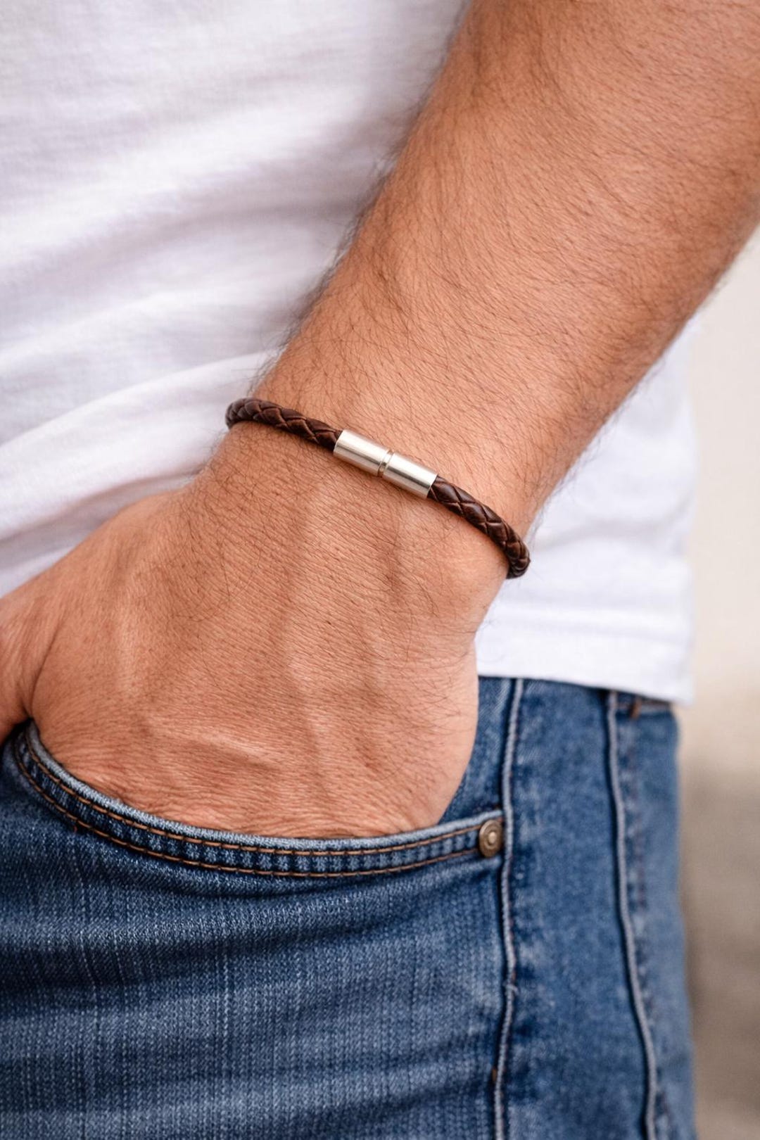 Mens/ladies Braided Leather Bracelet-sterling Silver Twist Clasp