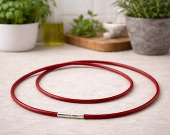 Collar de cuero rojo para hombre/mujer - Cierre giratorio de plata de ley, cordón griego de 3 mm