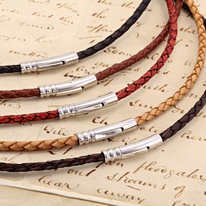 Gevlochten leren herenketting met roestvrijstalen trekkersluiting - echt gevlochten koord - hoogwaardige stalen sluiting - kleurkeuze - herenketting