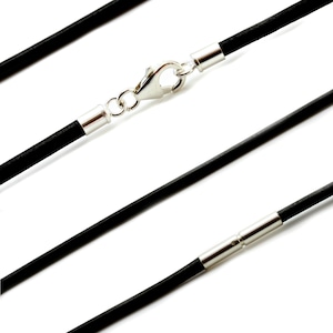 Collier homme en cuir noir - Cordon grec de 3 mm avec fermoir en argent sterling - Fermoir au choix - Fait main au Royaume-Uni