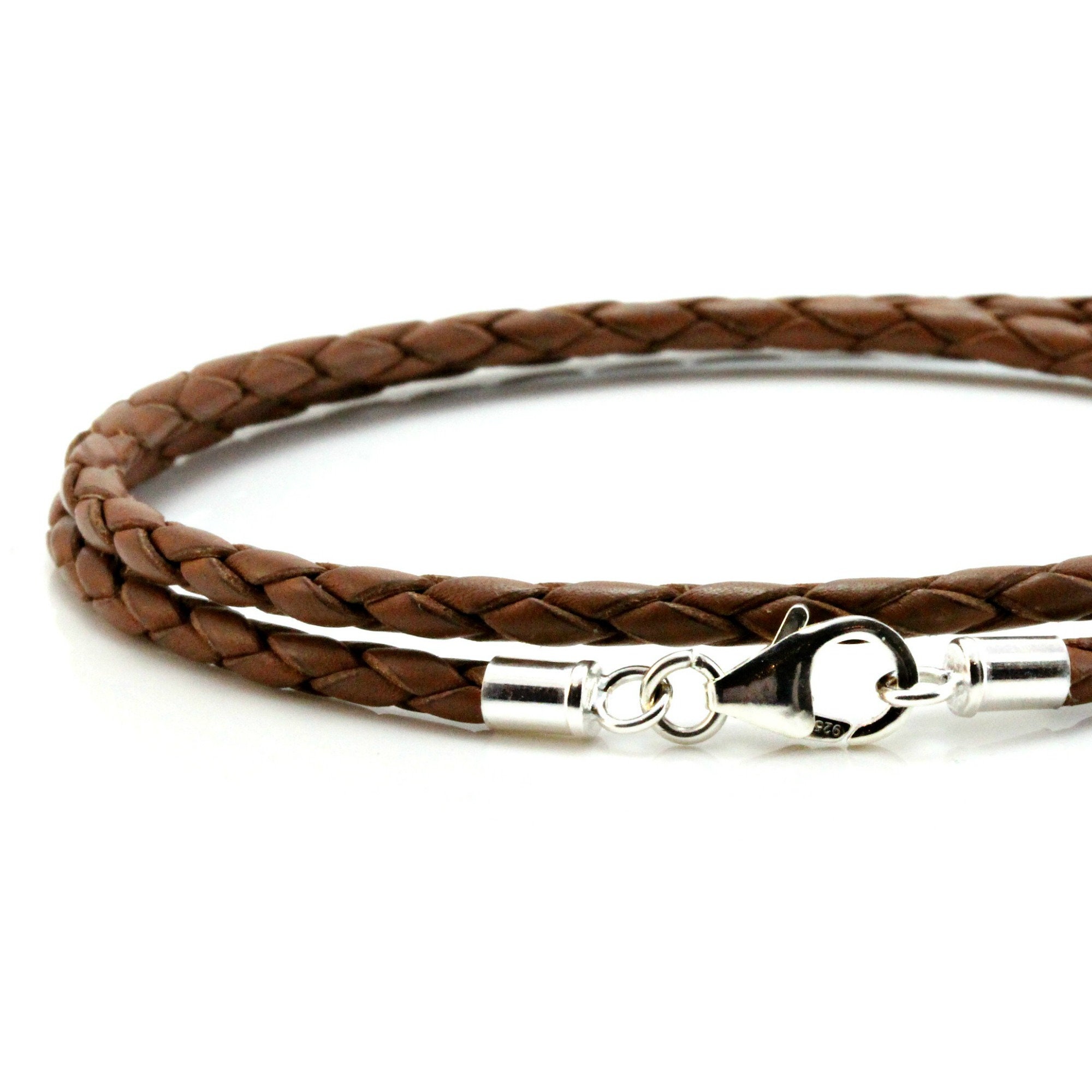 3mm Braided Leather Bracelet With Sterling Silver Ends & - Etsy UK