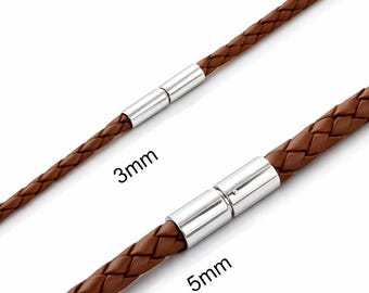 Genuine Braided leather necklace-sterling silver Twist clasp-Size choice-Light Brown