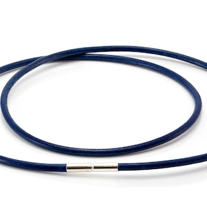Blue Leather Necklace – 3mm Greek Cord with Sterling Silver Push & Twist Clasp – Unisex – Genuine Leather Jewellery