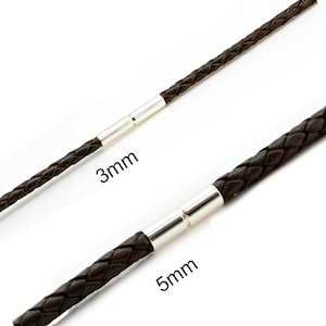 Genuine Braided leather necklace with sterling silver Twist clasp-Real Leather Thong/Cord necklace-Size choice-Dark Brown