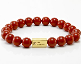 Herren Roter Tigerauge Bracelet-Essential 24k Goldperle Armband für Herren 