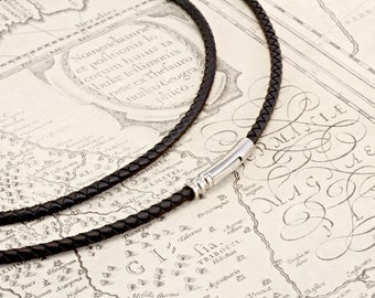 Mens Rubber Necklace with Stainless Steel Clasp-Quality 4mm Braided Black Rubber-Mens Necklace-Gift for Him