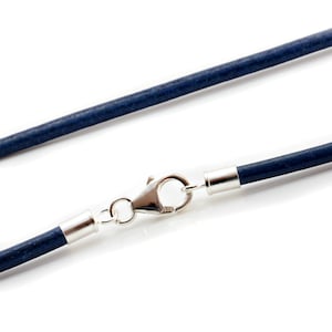 Blue Greek Leather Necklace – 3mm Cord with Sterling Silver Clasp – Unisex Handmade Jewellery – CMJ London – Made in UK