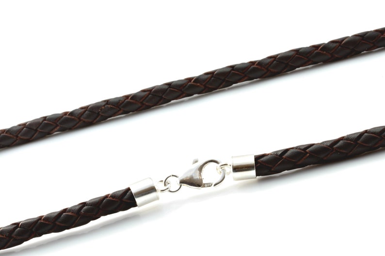 Mens Genuine leather necklace with sterling silver ends and clasp-Real 5mm Thick Leather ThongCord necklace-Dark Brown