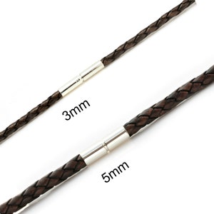 Echte gevlochten leren ketting met sterlingzilveren draaisluiting-Echt leren string/koordketting-Maatkeuze-Antiek donkerbruin