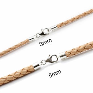 Collana in vera pelle intrecciata - estremità e chiusura in argento sterling - Scelta della misura - Marrone chiaro naturale