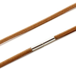 Natural Tan Leather Necklace – 3mm Greek Cord with Sterling Silver Push & Twist Clasp – Unisex – Genuine Leather Necklace
