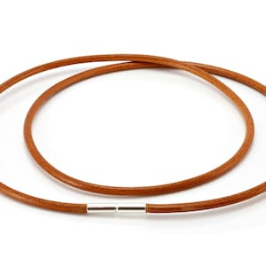 Light Brown leather necklace- Sleek sterling silver Twist clasp-Genuine Leather Thong/Cord necklace-Gift for Him or Her