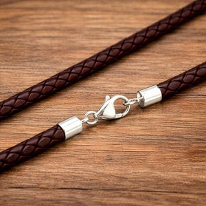 Men's Dark Brown leather necklace with sterling silver clasp-5mm Cord