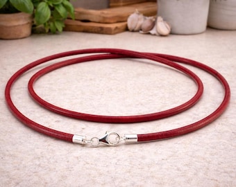Collana in pelle rossa - Cordoncino da 3 mm con chiusura in argento sterling - Fatta a mano nel Regno Unito - Unisex