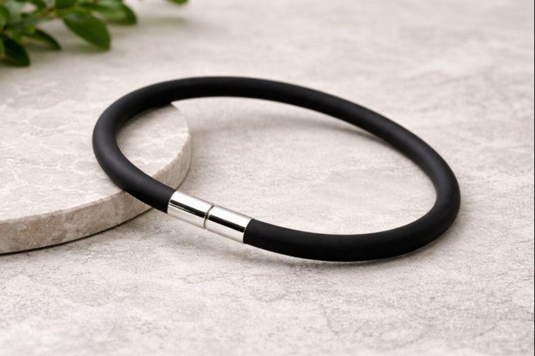 Bracelet Homme En Caoutchouc Large 5mm Avec Fermoir Acier Inoxydable - Neuf Avec étiquettes