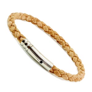 Men’s Braided Cork Bracelet – 5mm Natural Portuguese Cork with Stainless Steel Trigger Clasp – Vegan Leather Alternative, Eco-Friendly Gift