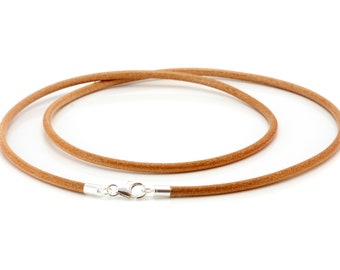 Real leather necklace with sterling silver ends and clasp-Genuine 3mm Greek Leather Thong/Cord necklace-Unisex Necklace