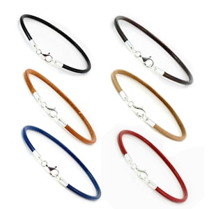 Leather Charm Bracelet with Sterling Silver 925 Clasp, Genuine 3mm Greek Cord, Colour Choice