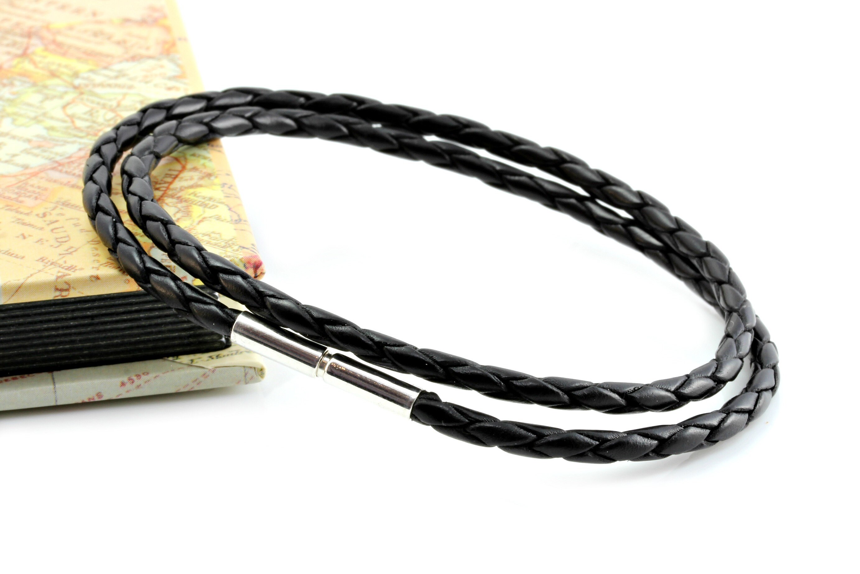 Da Uomo/ Donna 3mm Intrecciato Pelle Bracciale, Argento