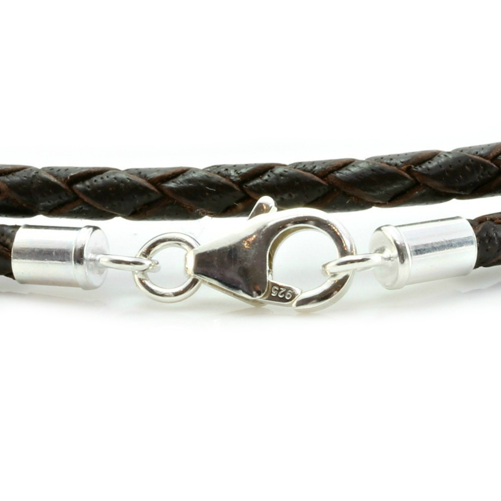 Double Wrap Braided Leather Bracelet With 925 Sterling Silver Clasp - Men's & Ladies' Style