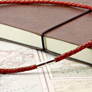 Men’s Braided Leather Necklace – Chunky 5mm Antique Red Brown Leather Cord with Sterling Silver Twist Clasp – Gift for Him