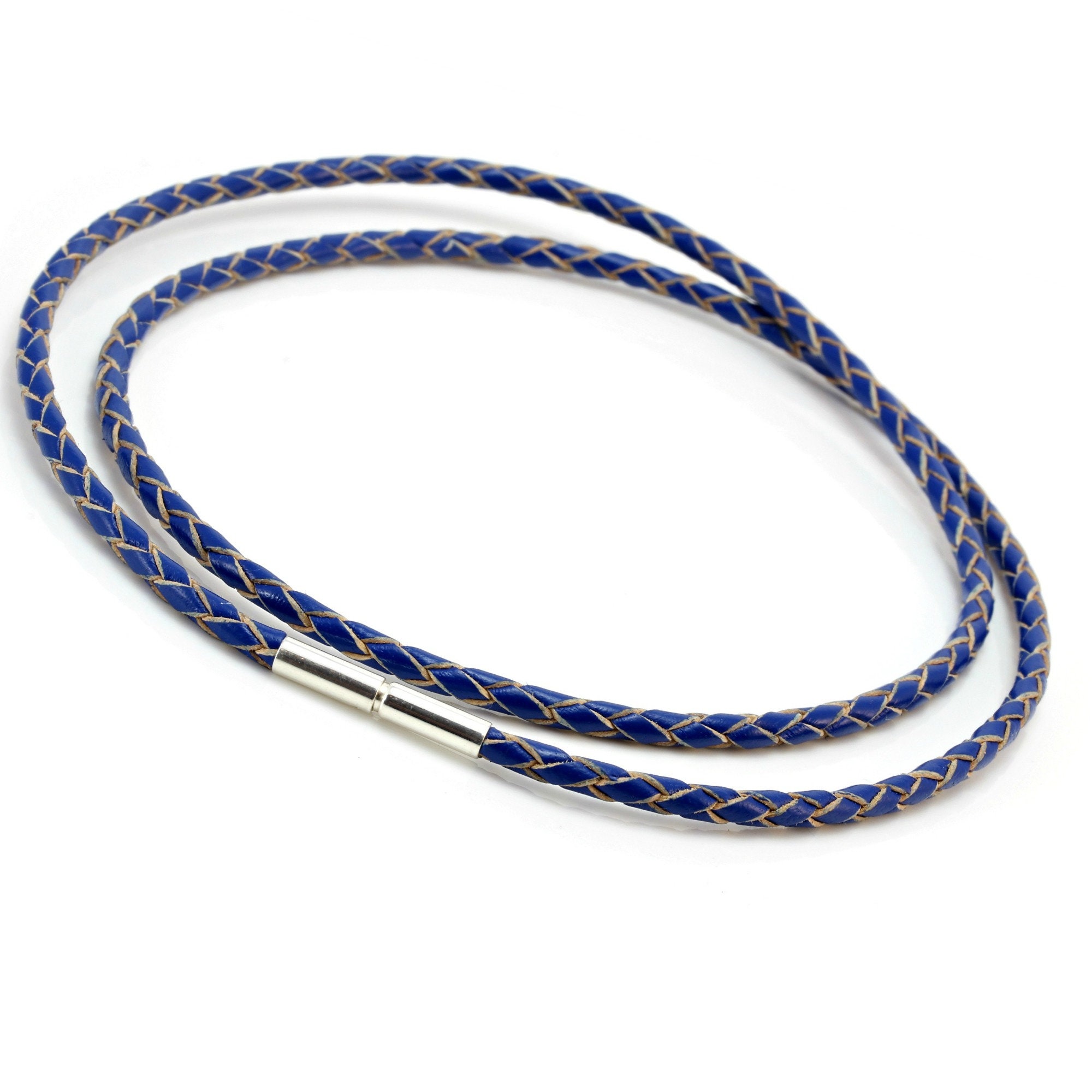 Blue Leather Necklace With Sterling Silver Twist Claspgenuine Etsy