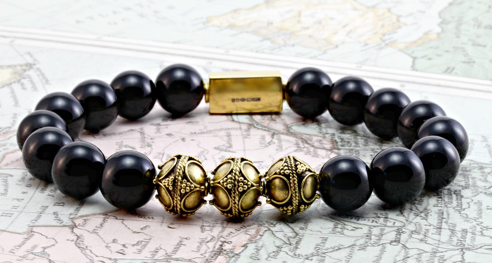 Mens Beaded Bracelet Onyx & Gold-Bead Bracelet-24K Gold | Etsy