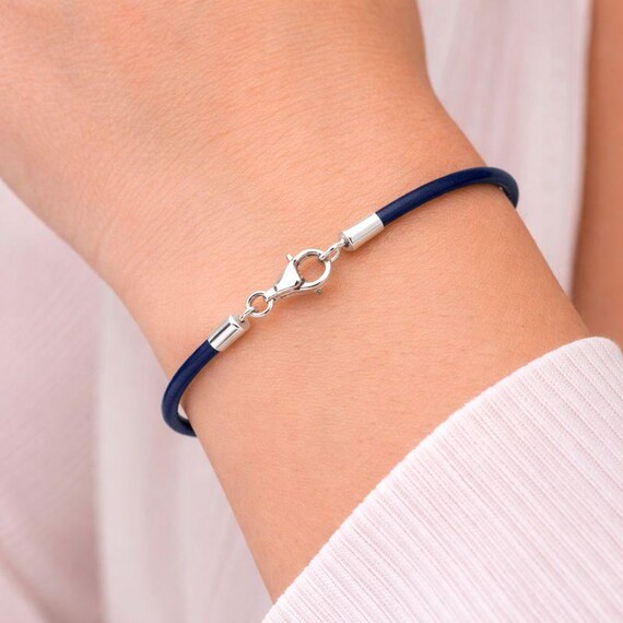 Bracelet Tressé Bleu Argent 925 - Longueur 16 Cm, Fermoir Argent Sterling - Occasion Proche Neuf