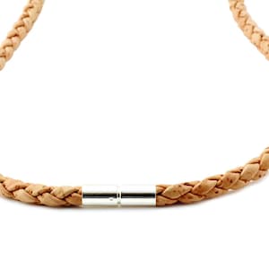Men’s Braided Cork Necklace – 5mm Natural Portuguese Cork with Sterling Silver Twist Clasp – Vegan Leather Alternative, Eco-Friendly Gift