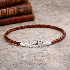 Bracelet en cuir tressé de 3 mm avec fermoir en argent sterling - Rouge antique