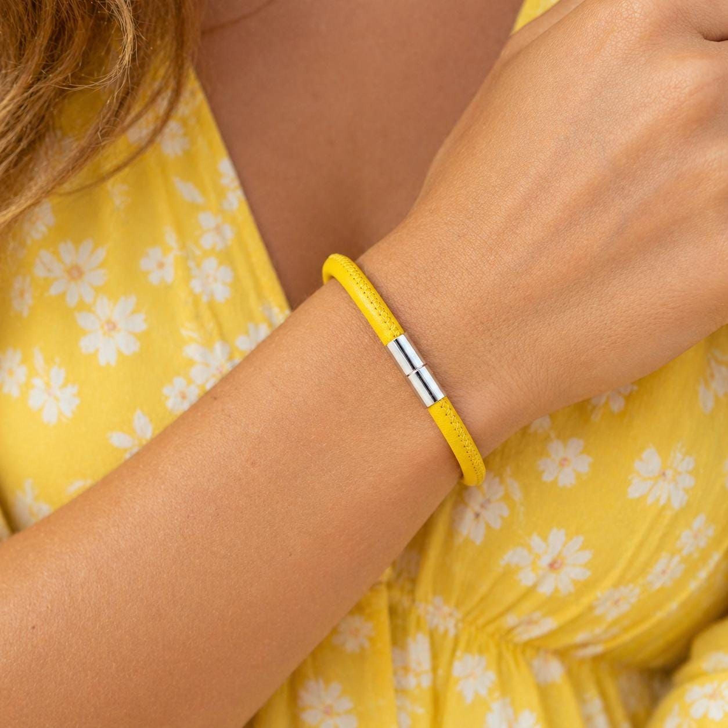 Yellow Nappa Leather Bracelet, 925 Sterling Silver Twist Clasp