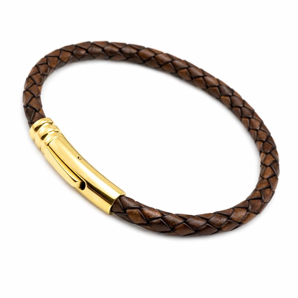 Bracciale Uomo In Pelle Intrecciata Marrone E Nero Con Chiusura Magnetica In Acciaio – Regalo Uomo Elegante E Originale