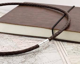Gevlochten donkerbruine leren ketting heren - sterlingzilveren sluiting - koord van 5 mm