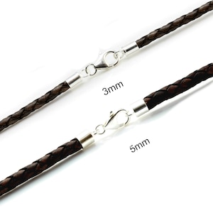 Genuine Braided leather necklace with sterling silver ends and clasp-Real Leather Thong/Cord necklace-Size choice-Antique Dark Brown