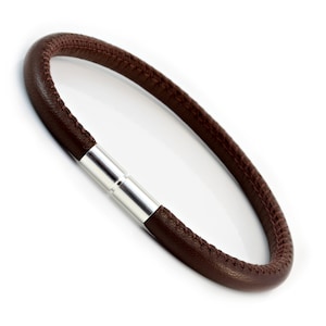 Brown Nappa Leather Bracelet With sterling Silver Clasp-Genuine 5mm Italian Leather-Stitched Leather Bracelet For Men or ladies