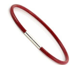 Red Leather & Sterling silver Bracelet-Genuine 3mm Leather Cord-925 Silver Clasp-Unisex Bracelet-Add Your Own Charm Bead Bracelet