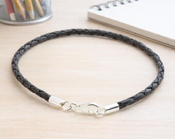 パンドラ純正編み込みレザーTバーブレスレット - 22 cm / 8.6インチ