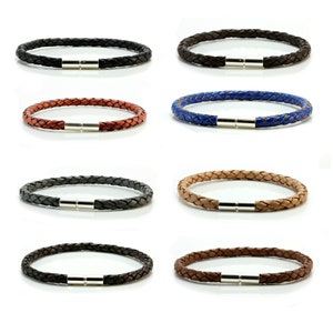 Men's Leather Bracelet Sterling Silver Clasp, Genuine 5mm Braided Leather Cord, Colour Choice,925 Silver Push & Twist Clasp-Man Bracelet