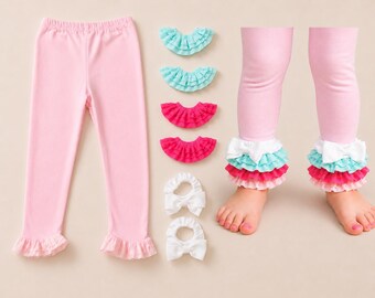 Girls Interchangeable Ruffle Leggings Set, Pink Leggings with Ruffles & Bows, Little Girl Birthday Gift, Cake Smash Outfit, Ballerina Dance