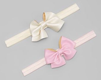 Girls Headband Set, Baby Headband, Bow Headband, Leather Headband Set, Baby Headband Set, Pink Headband, Ivory Headband, Girls Hairband
