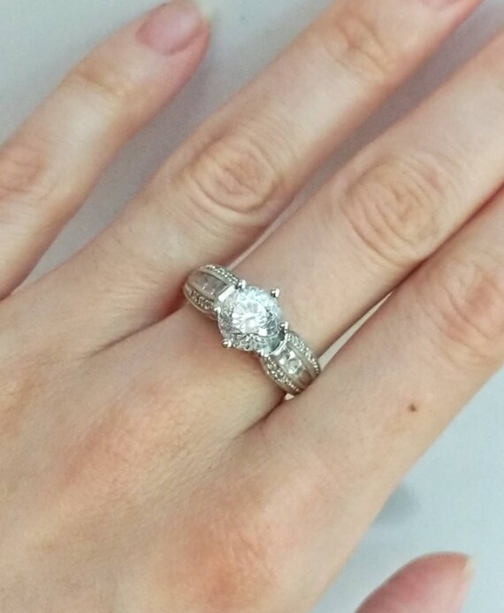 Vintage CZ Diamond 14K Ring, Size 9 US, Eternity … - image 1
