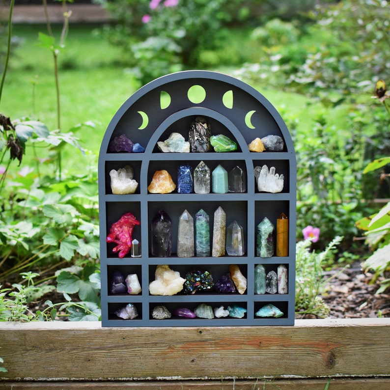 Ready To Ship Gray Round Top Moon Phases Apothecary Crystal image 1