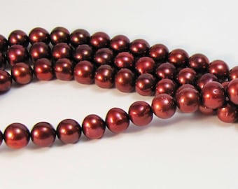 Red Copper 9mm Pearls, Freshwater Cultured Pearl Beads, nicely shaped large potato pearls, beautiful lustre and shine, 16 inch strand, #5229