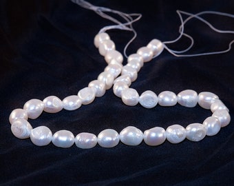 White 10 - 11mm Pearls, Freshwater Cultured Pearl Beads, nicely shaped baroque pearls, 16 inch strand, #7140