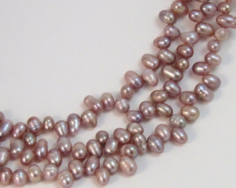 Natural Purple Top Drilled Freshwater Cultured Pearls, 7mm, TWO Strands, Unique Shape, #2587