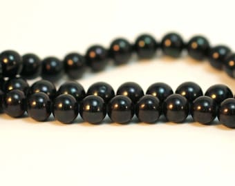 Ink Black Peacock 8mm Freshwater Cultured Pearls, Nicely shaped almost round, 16 inch strand, gorgeous black color, nice shine, #6828