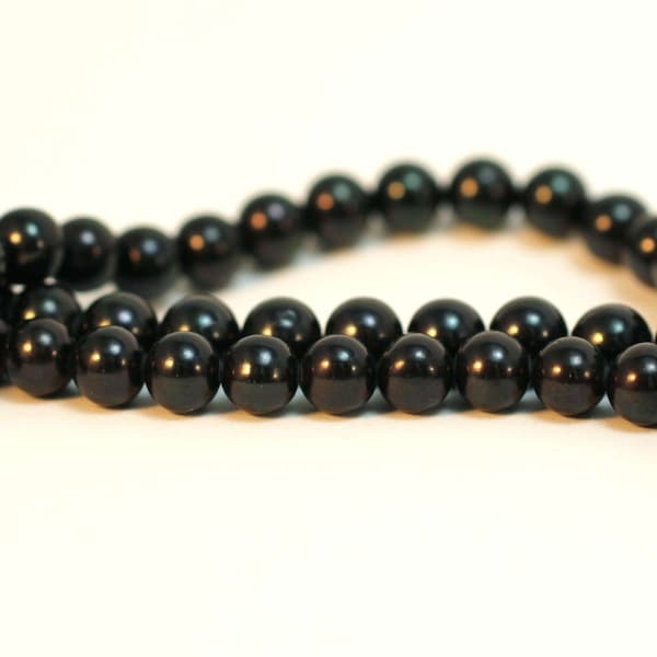 Ink Black Peacock 8mm Freshwater Cultured Pearls, Nicely shaped almost round, 16 inch strand, gorgeous black color, nice shine, #6828