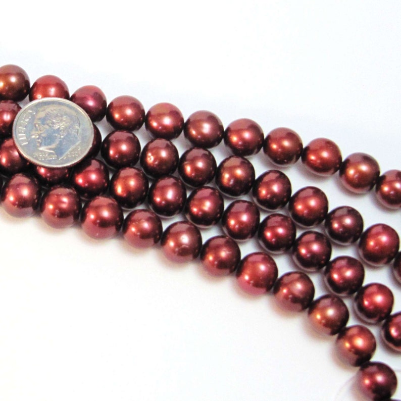 Red Copper 9mm Pearls, Freshwater Cultured Pearl Beads, Nicely Shaped