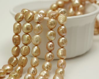 Champagne 10 - 11mm Pearls, Freshwater Cultured Pearl Beads, nicely shaped baroque pearls, 16 inch strand, #7940